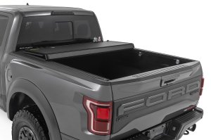 Ford F-150 Lightning Hard Tri-Fold Flip Up Bed Cover - Rough Country - Flip Up - 4WD - '22-'24